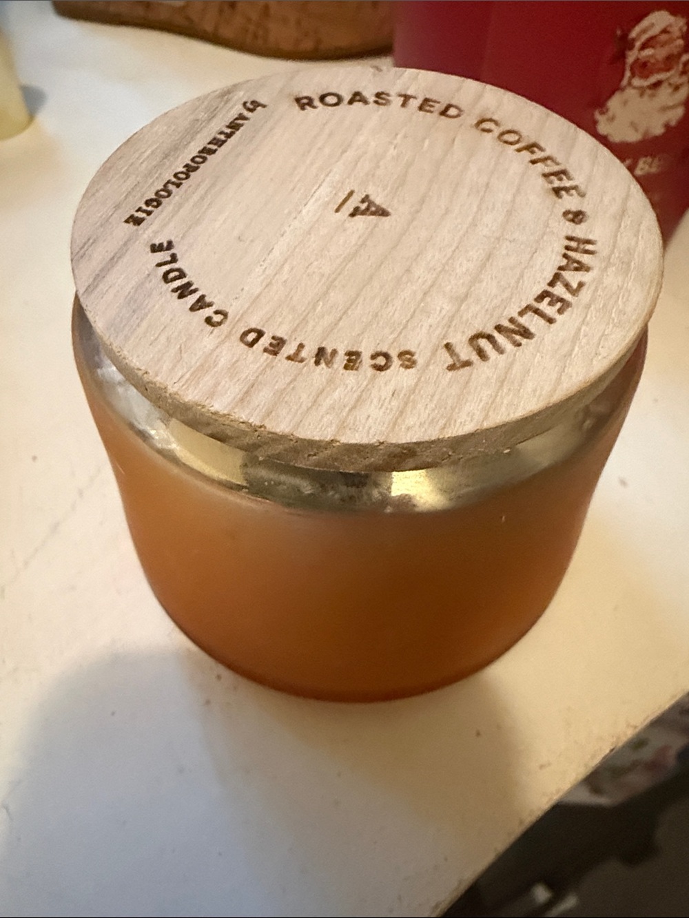 Anthropologie Amber Orange Jar Candle with Wood Lid